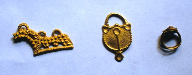 Gold objects unearthed at Yar-'brog g.yu-mtsho. Photo courtesy of Shargen Wangdu